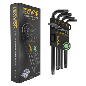 LEXIVON Torx Wrench Set, 9-Piece Premium Star Keys, L-Shaped Long Arm Design, Sizes T10 to T50, Industrial-Grade S2 Alloy Steel (LX-130T)